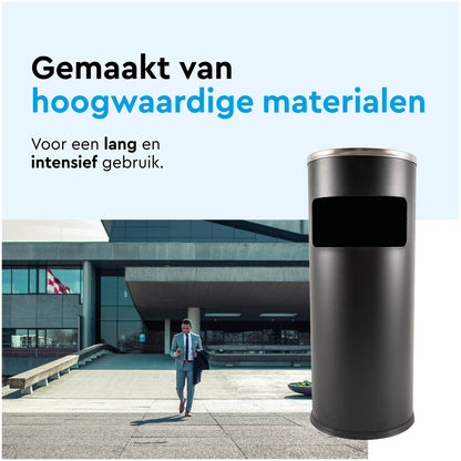 BRASQ 11L Zwarte Afvalbak met Asbak voor Buitengebruik - 4