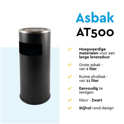 BRASQ 11L Zwarte Afvalbak met Asbak voor Buitengebruik - 6