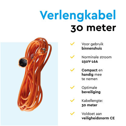 BRASQ 30 meter verlengsnoer, oranje, 16A, 3500W - 5