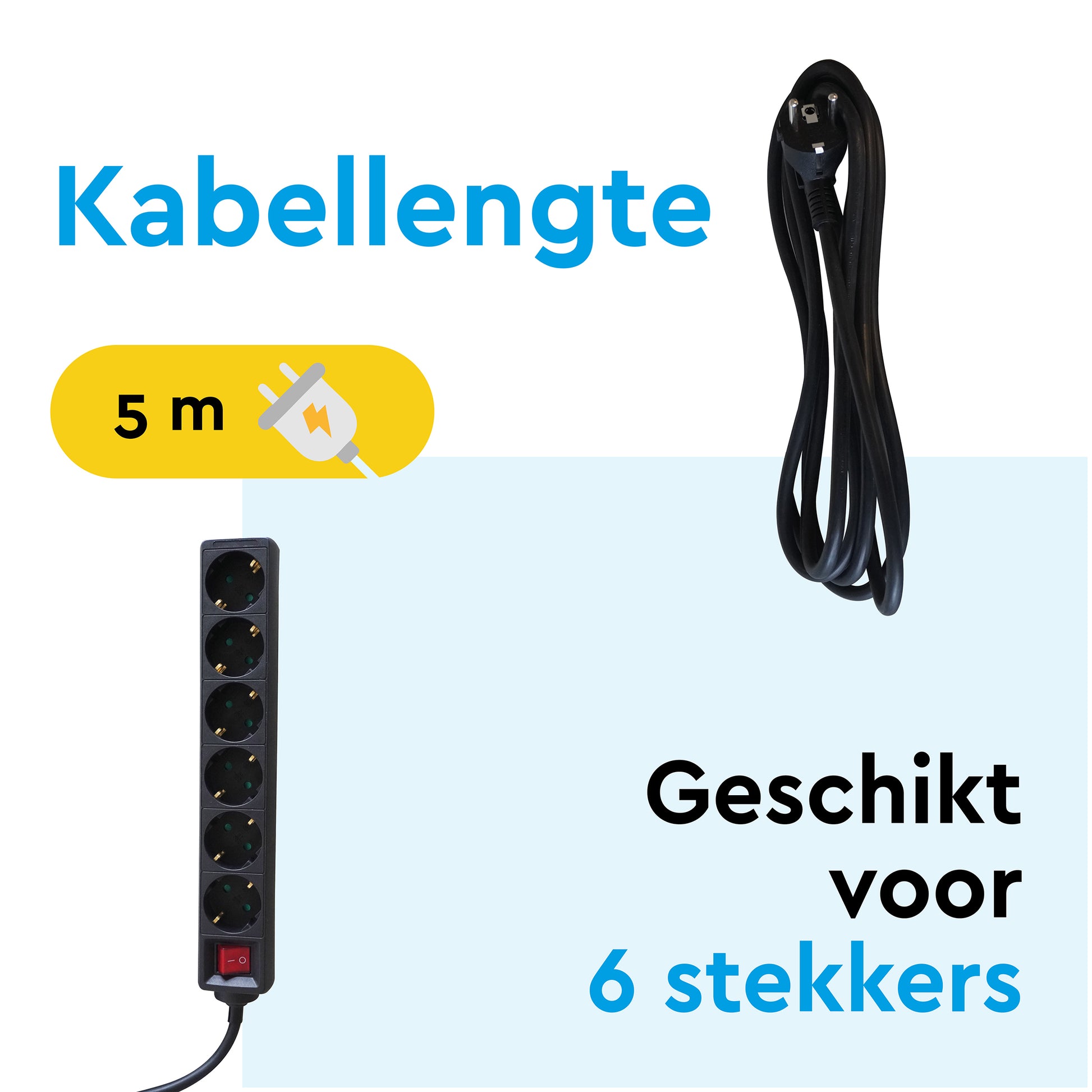 6-voudige stekkerdoos BRASQ met 5 m kabel, zwart - 3