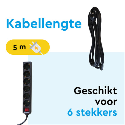 6-voudige stekkerdoos BRASQ met 5 m kabel, zwart - 3