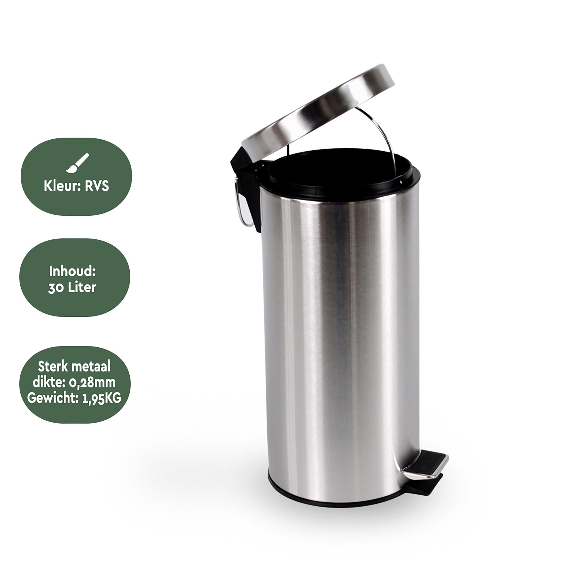 Afvalbak BRASQ pedaalemmer 30 liter RVS - 3