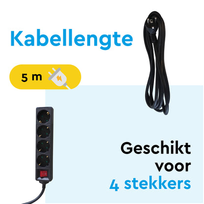 Stekkerdoos BRASQ 4-voudig met 5 meter kabel en kinderbeveiliging - 3