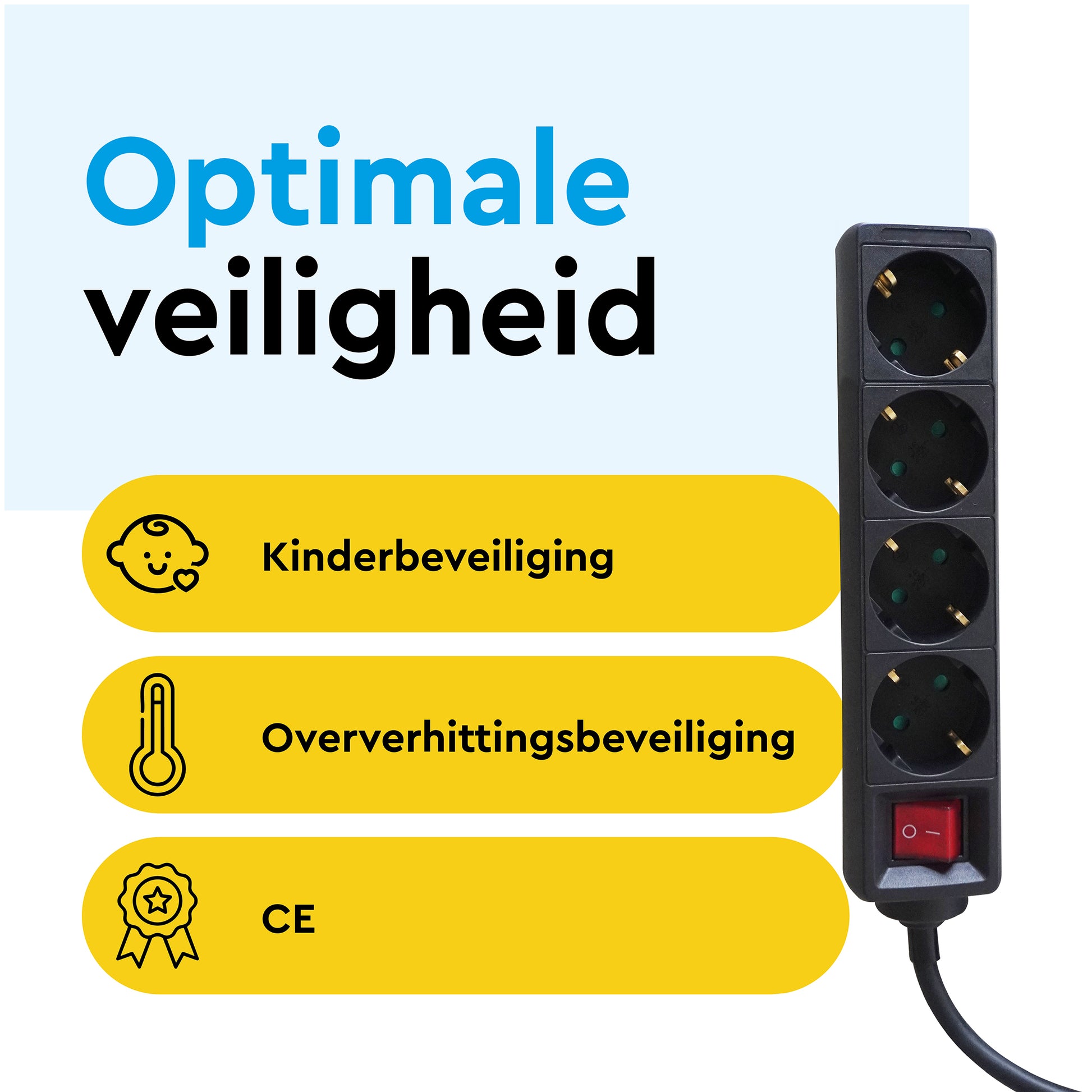 Stekkerdoos BRASQ 4-voudig met 5 meter kabel en kinderbeveiliging - 6