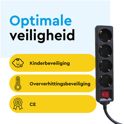 Stekkerdoos BRASQ 4-voudig met 5 meter kabel en kinderbeveiliging - 6
