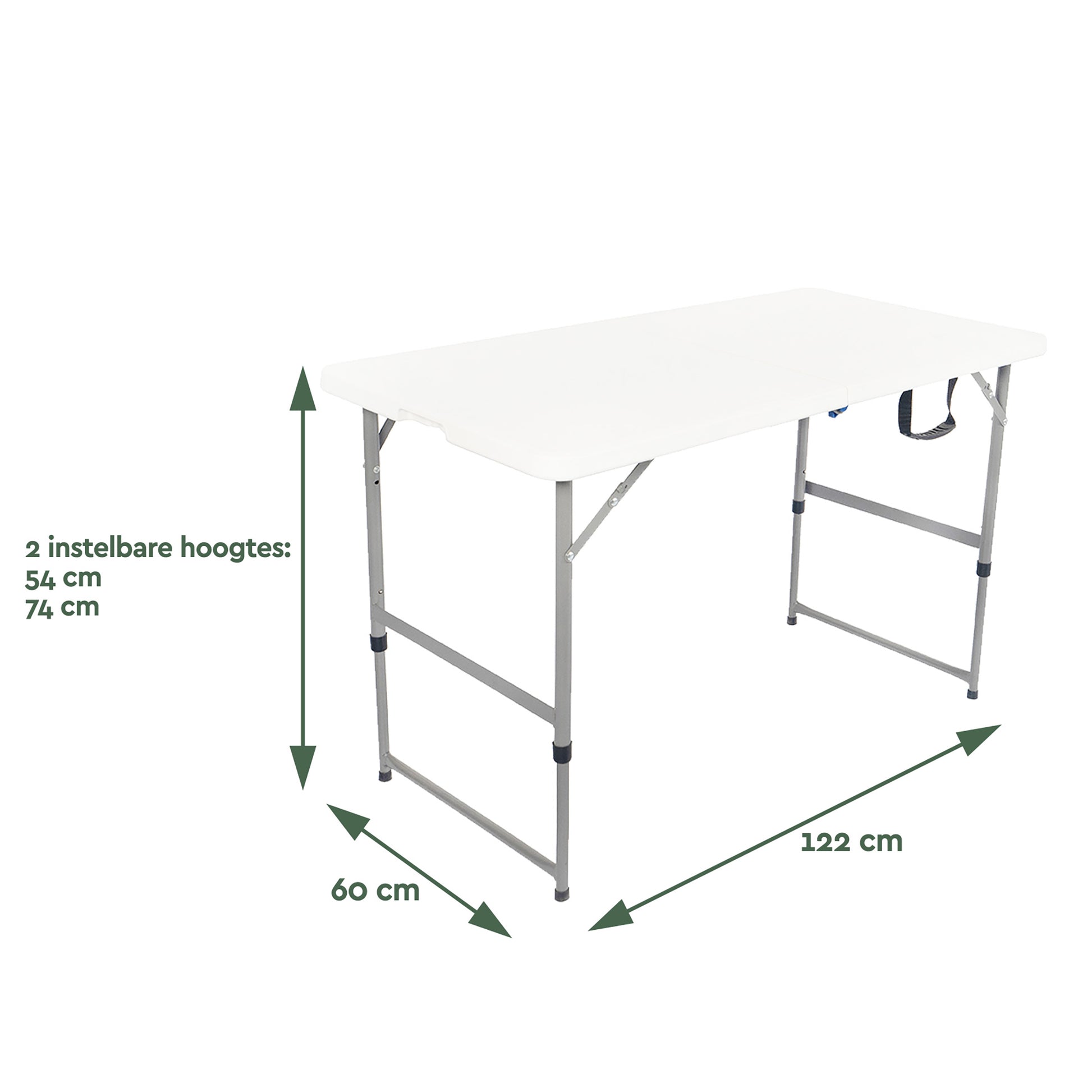 Vouwtafel BRASQ 120x60x74cm wit, inklapbaar met 2 hoogtestanden - 2