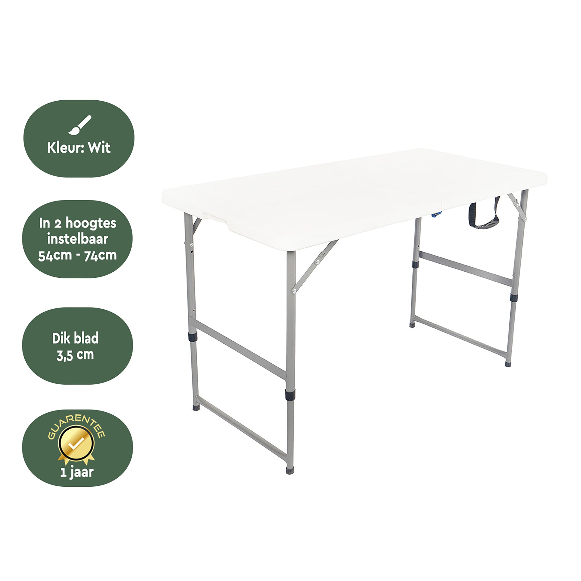 Vouwtafel BRASQ 120x60x74cm wit, inklapbaar met 2 hoogtestanden - 3