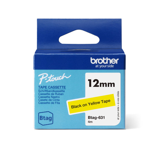 Labeltape Brother P-touch Btag631 12mm Geel met Zwarte Tekst