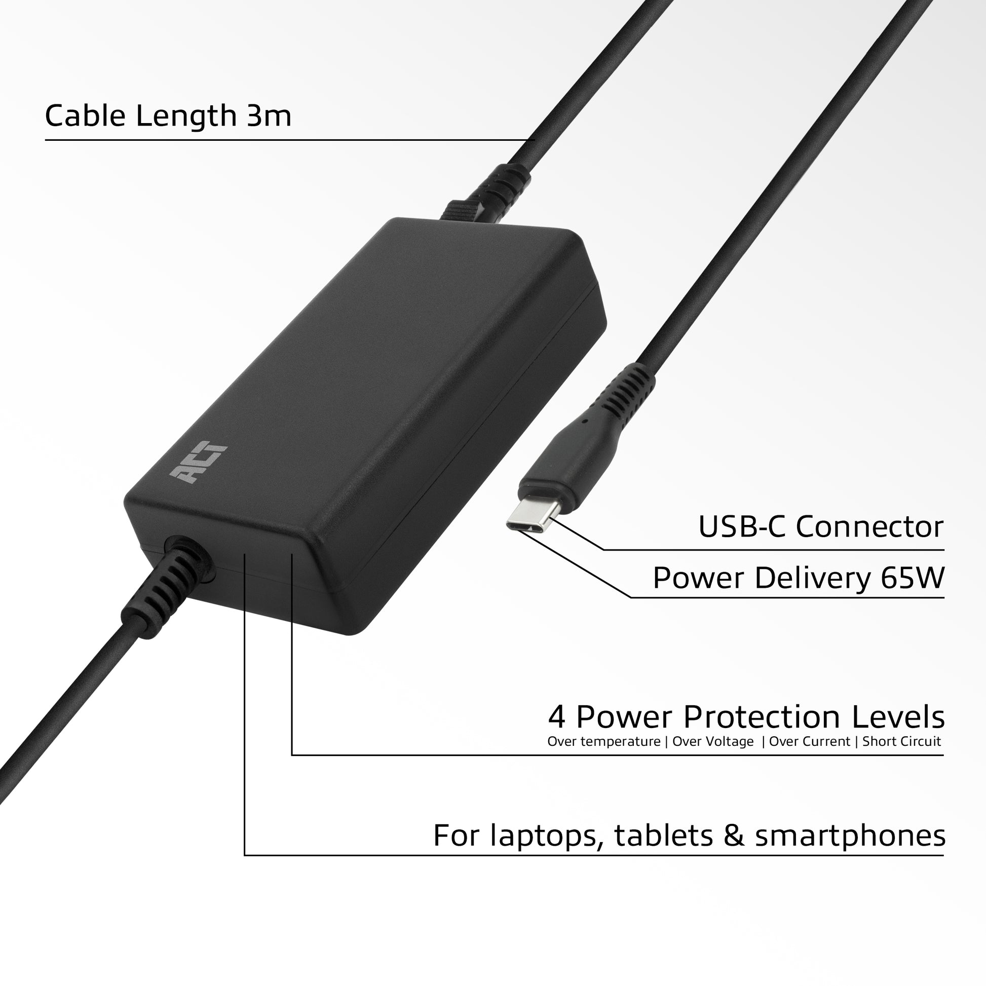 USB-C Laptoplader 65W met Power Delivery en 3 meter kabel - 3