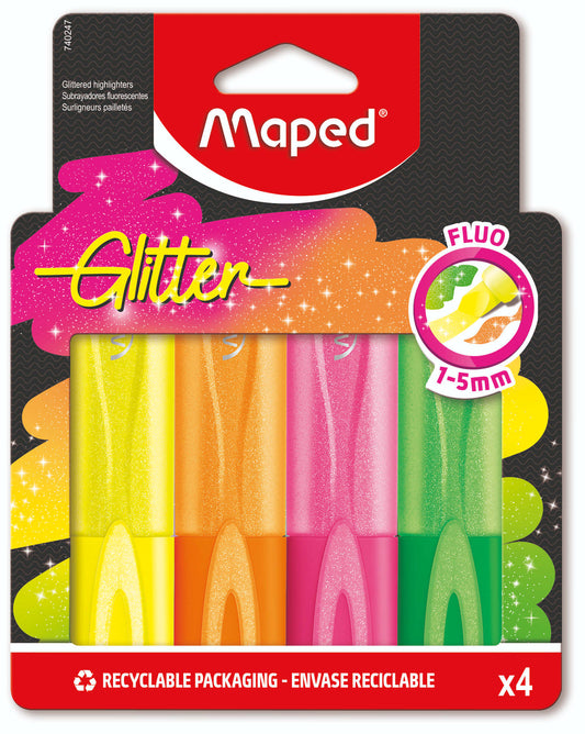 Maped Glitter Fluoriserende Markeerstiften 4 Kleuren