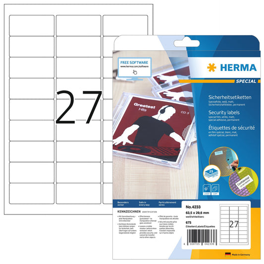 HERMA Veiligheidsetiket 4233 63,6 x 29,6 mm, 675 stuks