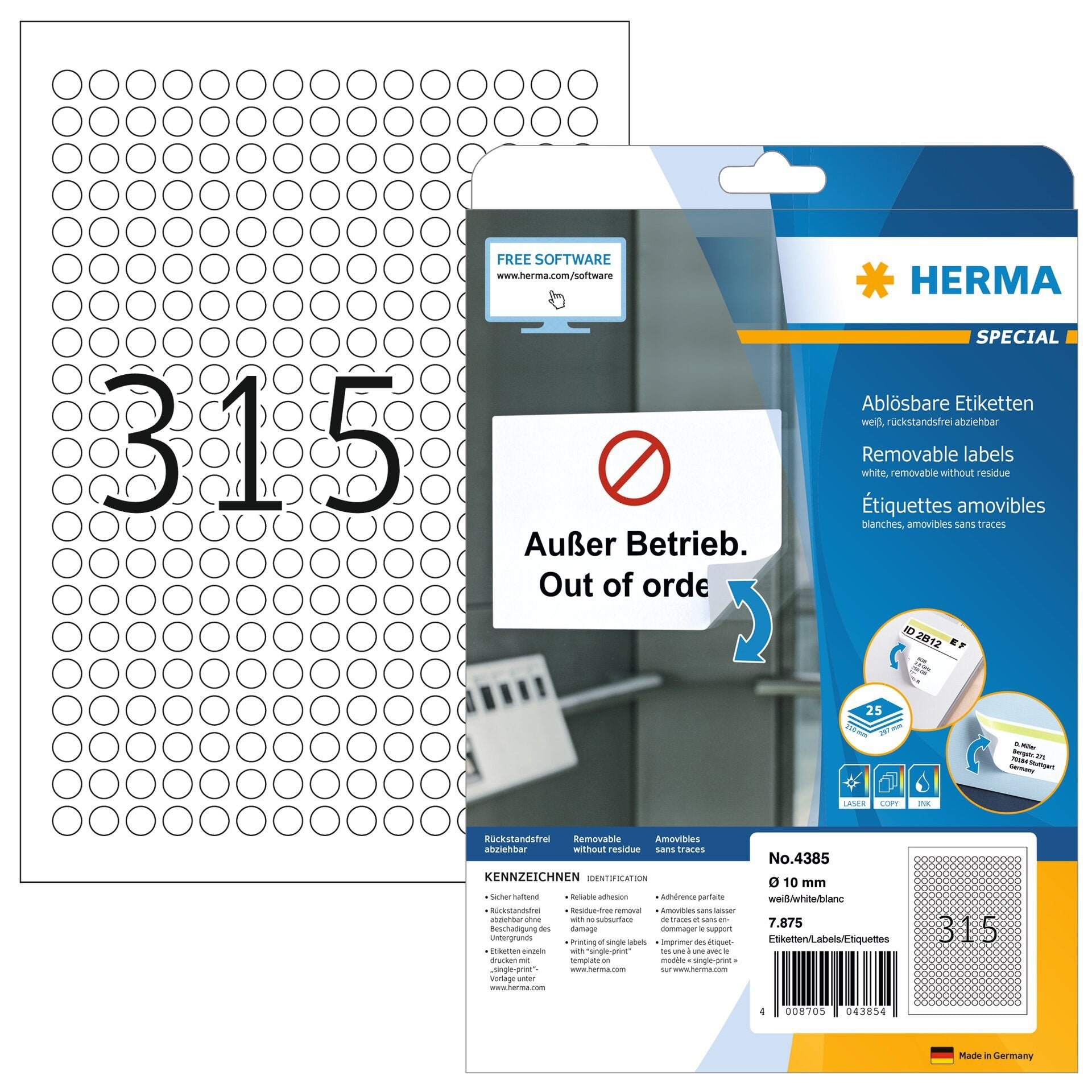 HERMA 4385 Ronde Etiket 10mm, wit, 7875 stuks