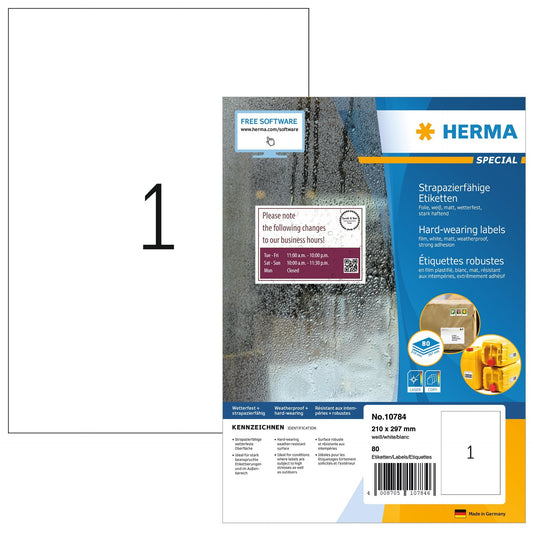 HERMA 10784 Weerbestendige Etiket 210x297mm, 80 stuks