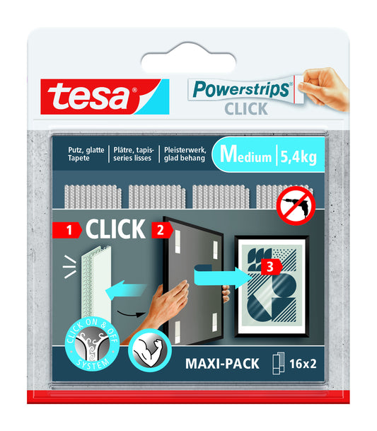 Kleefstip tesa Powerstrips Click Medium 16 paar, herbruikbaar