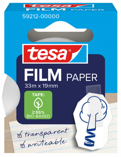 Plakband tesafilm papier 19mm x 33m, duurzaam en beschrijfbaar