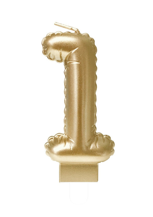Gouden foil ballonnen met cijfer voor taart, 1 stuk