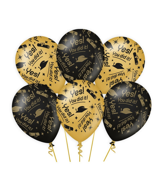 Gouden/Zwarte Feestballonnen 'You Did It'