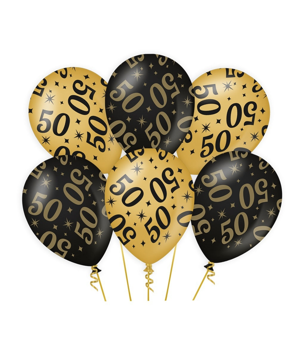 Gouden Zwarte Ballonnen voor 50e Verjaardag, set van meerdere