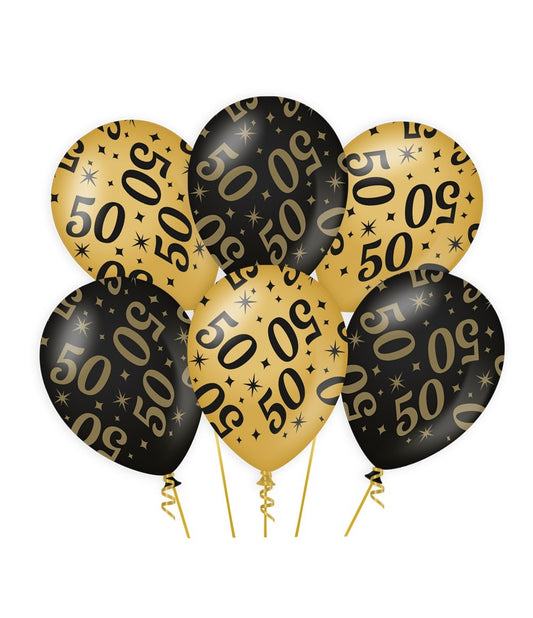 Gouden Zwarte Ballonnen voor 50e Verjaardag, set van meerdere