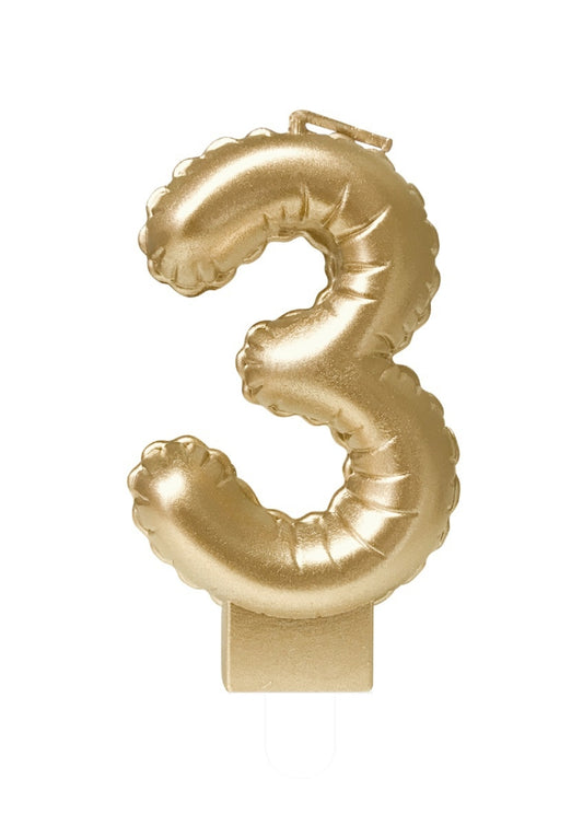 Foil ballonnen kaars goud 3, ideaal voor verjaardagen