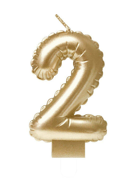 Gouden foil ballon kaarsje voor leeftijd 2