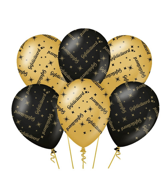 Classy Party Ballonnen 'Gefeliciteerd' Zwart Goud