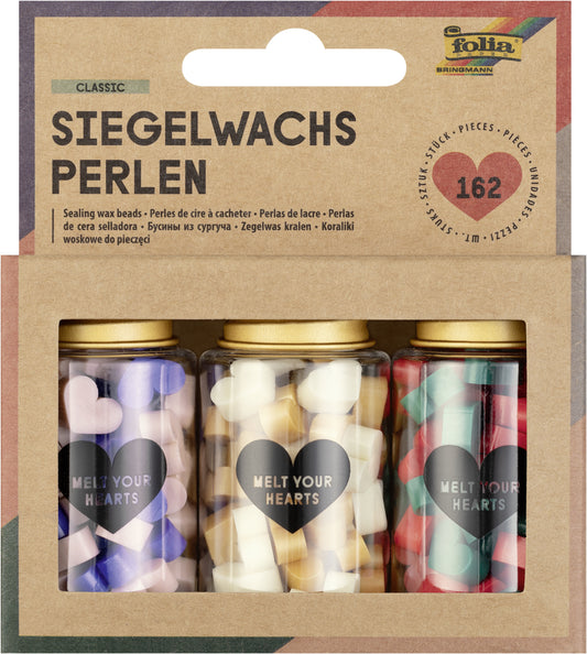 Waxbeads voor lakzegels, set van 3 glazen flesjes