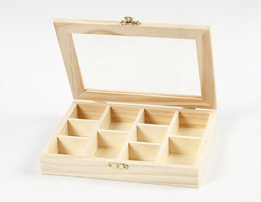 Houten Creativ Creatieve Opbergkist 15,5x20,5x3,5cm met Glazen Deksel