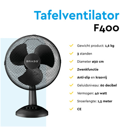 Tafelventilator BRASQ F400 Ø 30cm zwart - 8