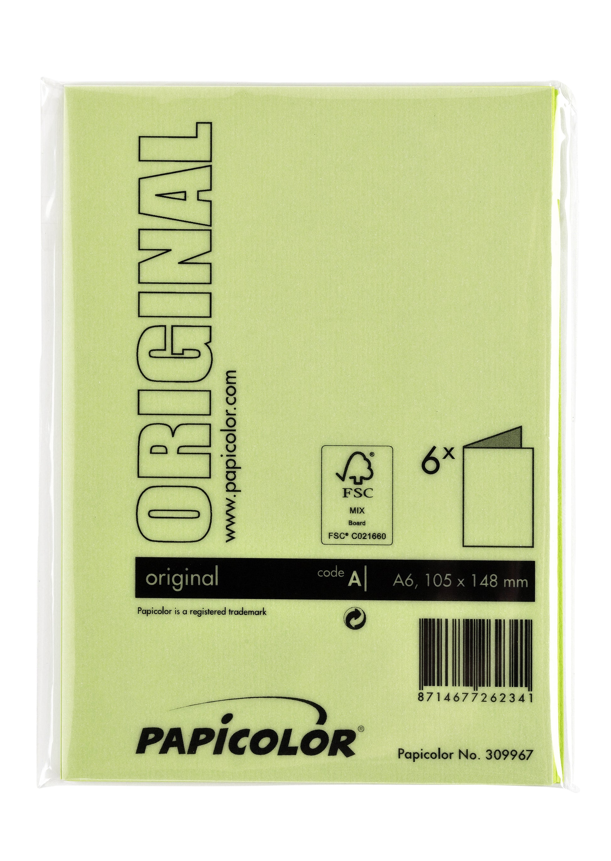 Dubbele correspondentiekaart A6 appelgroen, 105x148mm, 210g, pak 6 - 3