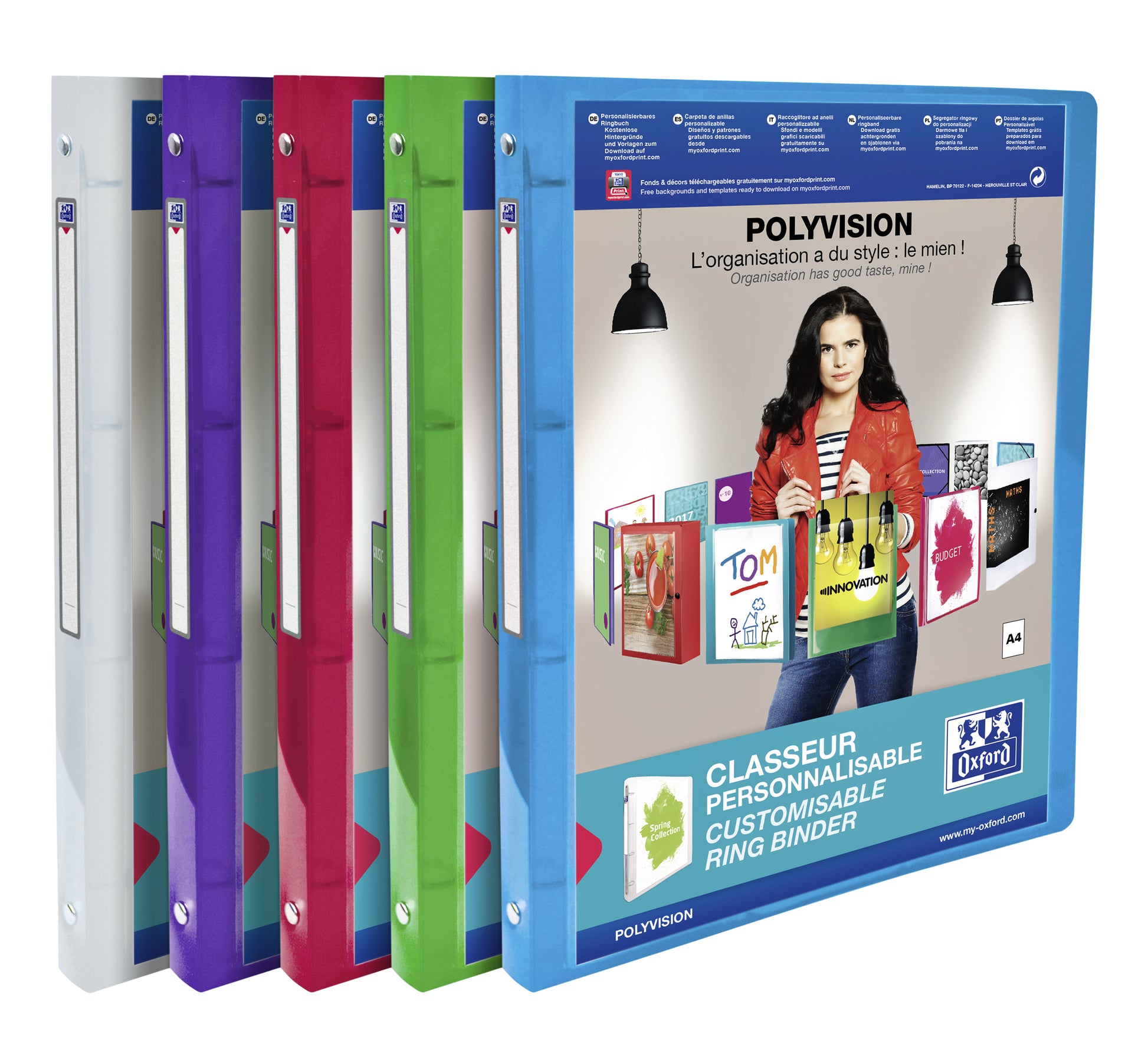 Oxford Polyvision A4 4-Rings Ringband met Assortiment Kleuren 20mm