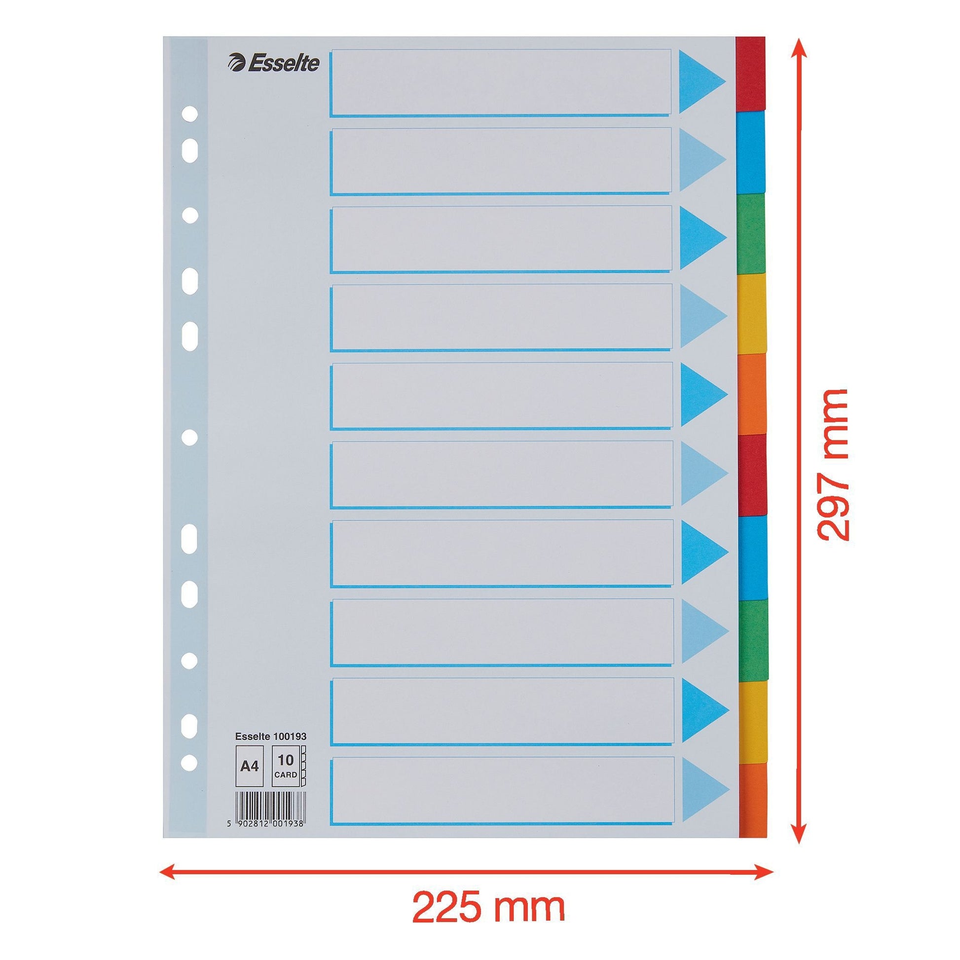 Esselte stand A4 gekleurde kartonnen tabbladen, 10-delig - 2