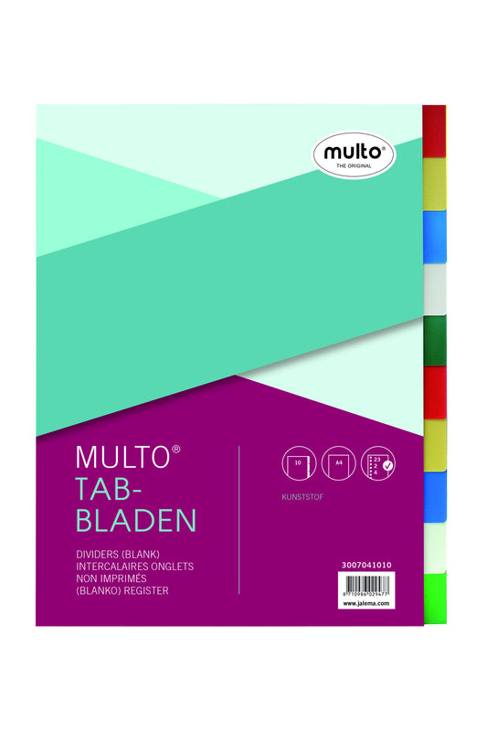 Multo 7041010 A4 23-Ringen PP Tabbladen, Assorti, 10 Dlg
