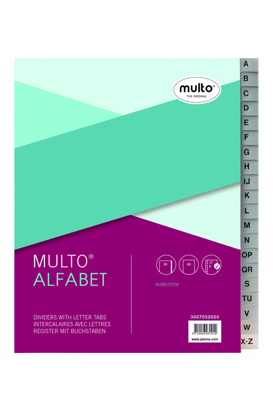 Multo A-Z 17-rings PP Tabbladen A5 20-delig in grijs