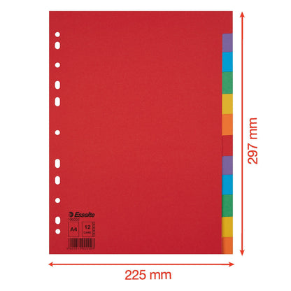 Esselte Economy A4 kartonnen tabbladen 12-dlg, 11-rings, ass. kleuren - 2
