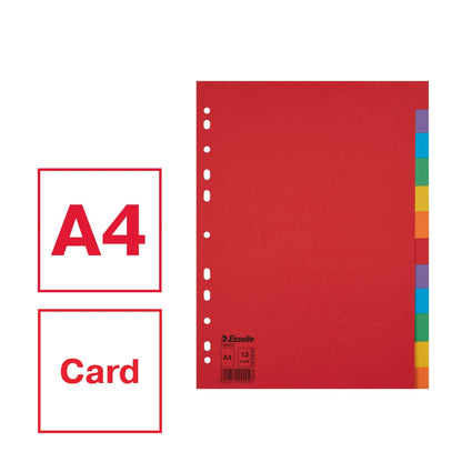 Esselte Economy A4 kartonnen tabbladen 12-dlg, 11-rings, ass. kleuren - 3