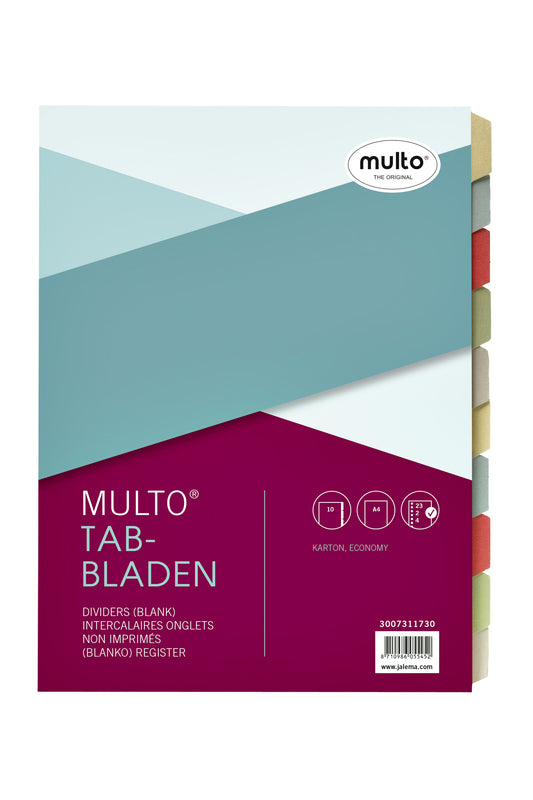 Multo A4 23-rings kartonnen tabbladen 10-delig met gekleurde tabs