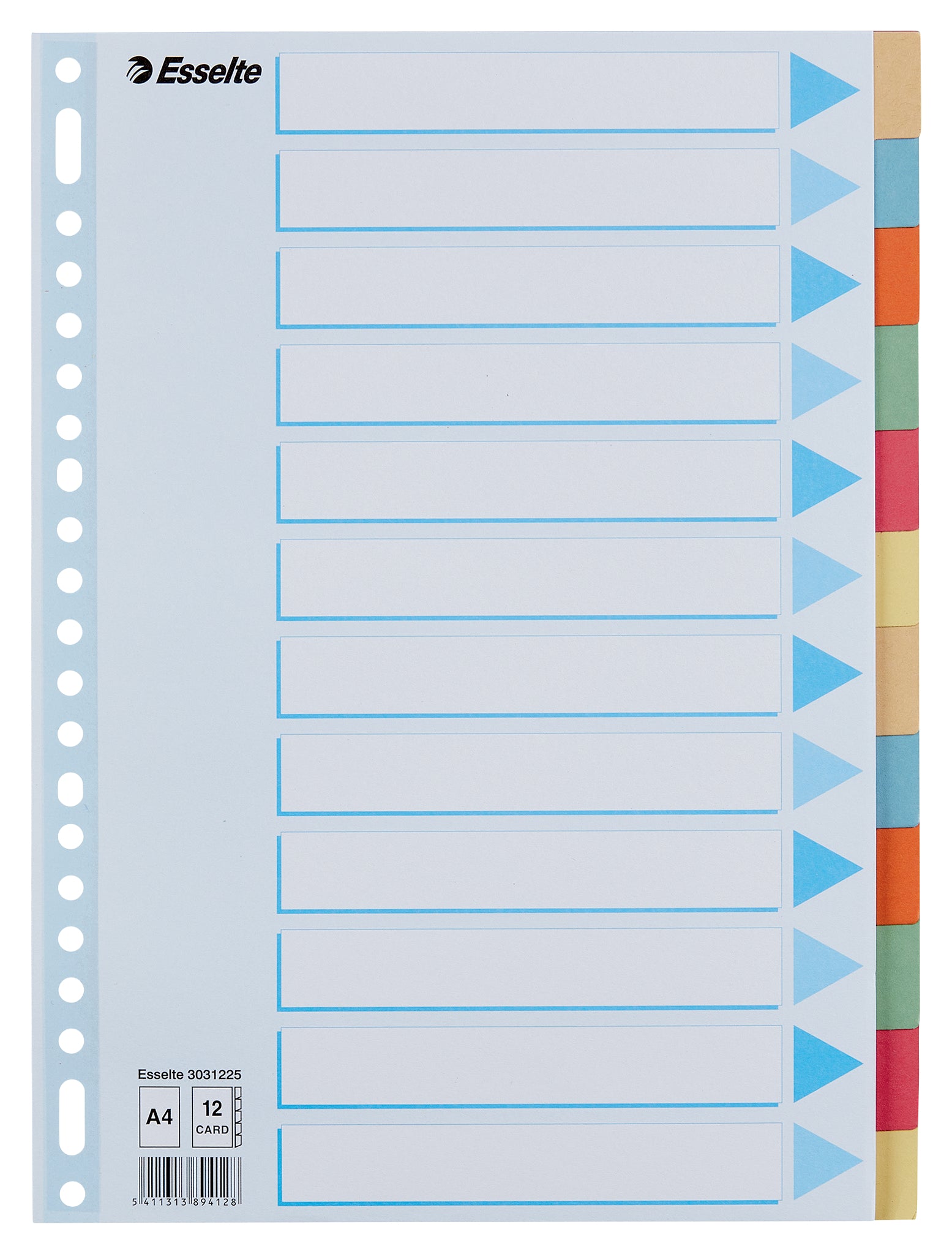 Esselte Premium A4 kartonnen tabbladen 12-dlg, 23-rings, gemengde kleuren