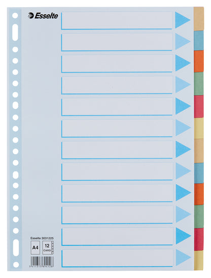 Esselte Premium A4 kartonnen tabbladen 12-dlg, 23-rings, gemengde kleuren