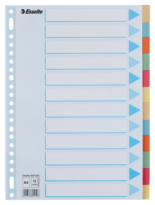 Esselte Premium A4 kartonnen tabbladen 12-dlg, 23-rings, gemengde kleuren
