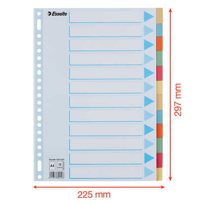 Esselte Premium A4 kartonnen tabbladen 12-dlg, 23-rings, gemengde kleuren - 5
