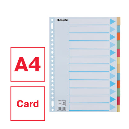 Esselte Premium A4 kartonnen tabbladen 12-dlg, 23-rings, gemengde kleuren - 6