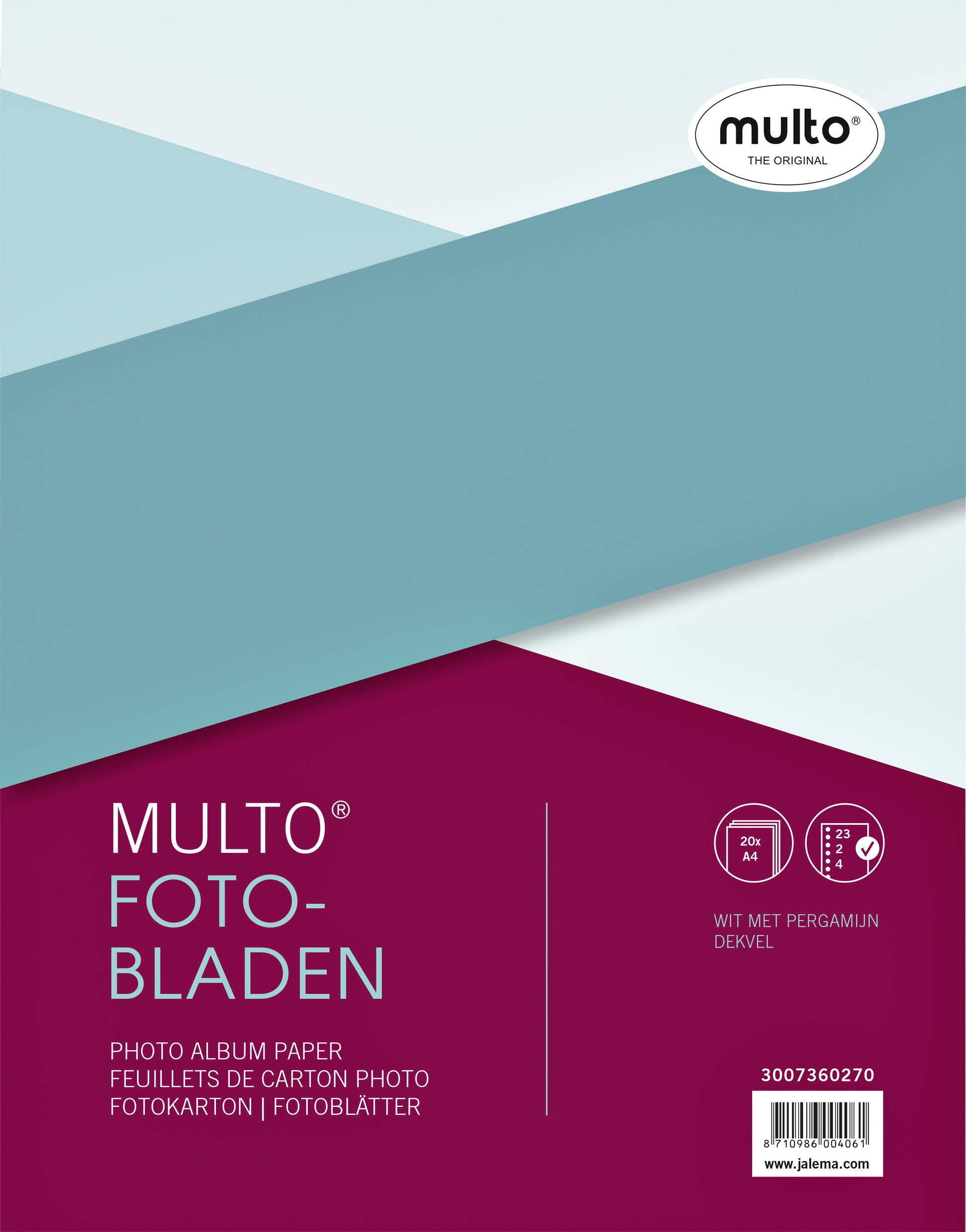 Wit Multo 23-gaats fotobladen, 20 vellen, met pergamijn dekvel