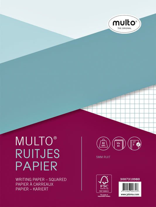 Ringbandinterieur Multo 17R Ruit 5mm 80 g/m², A5, 50 vellen