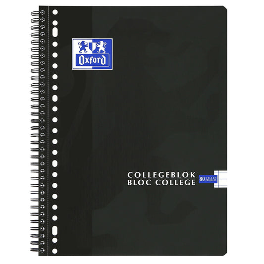 Oxford School A4+ collegeblok met 23 gaten, 160 pagina's, zwart