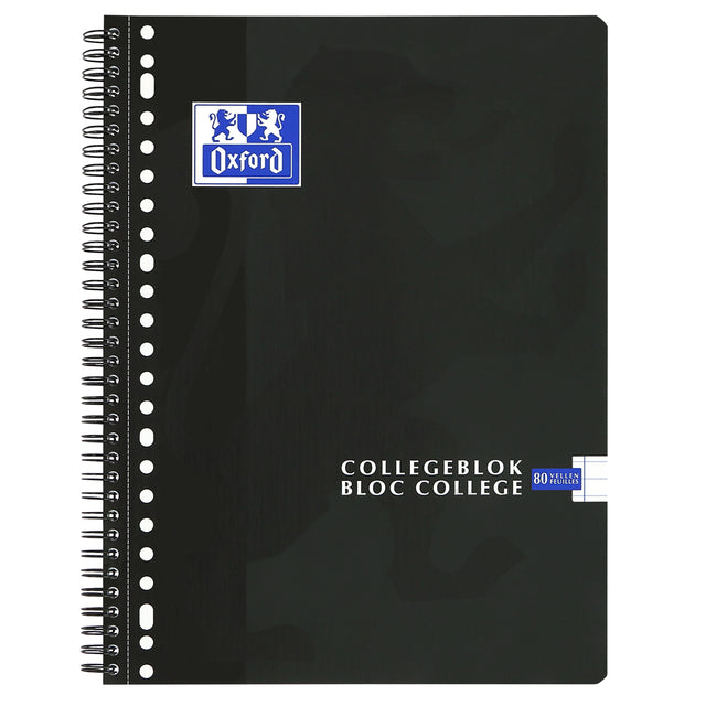 Oxford School A4+ collegeblok met 23 gaten, 160 pagina's, zwart