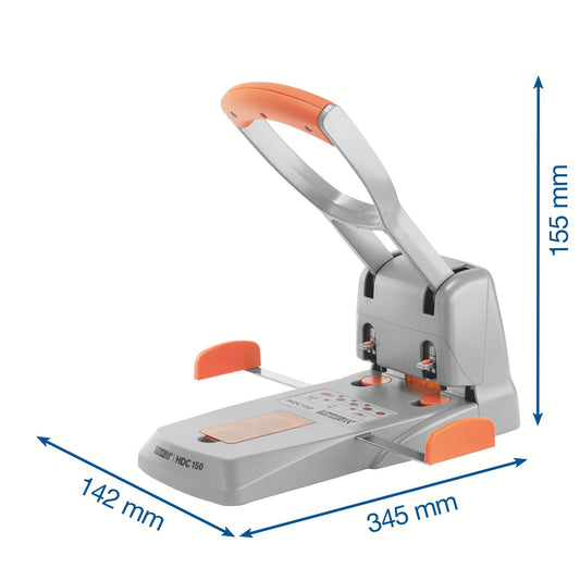 Perforator Rapid Supreme HDC150/2-gaats, 150 vel, zwart/oranje