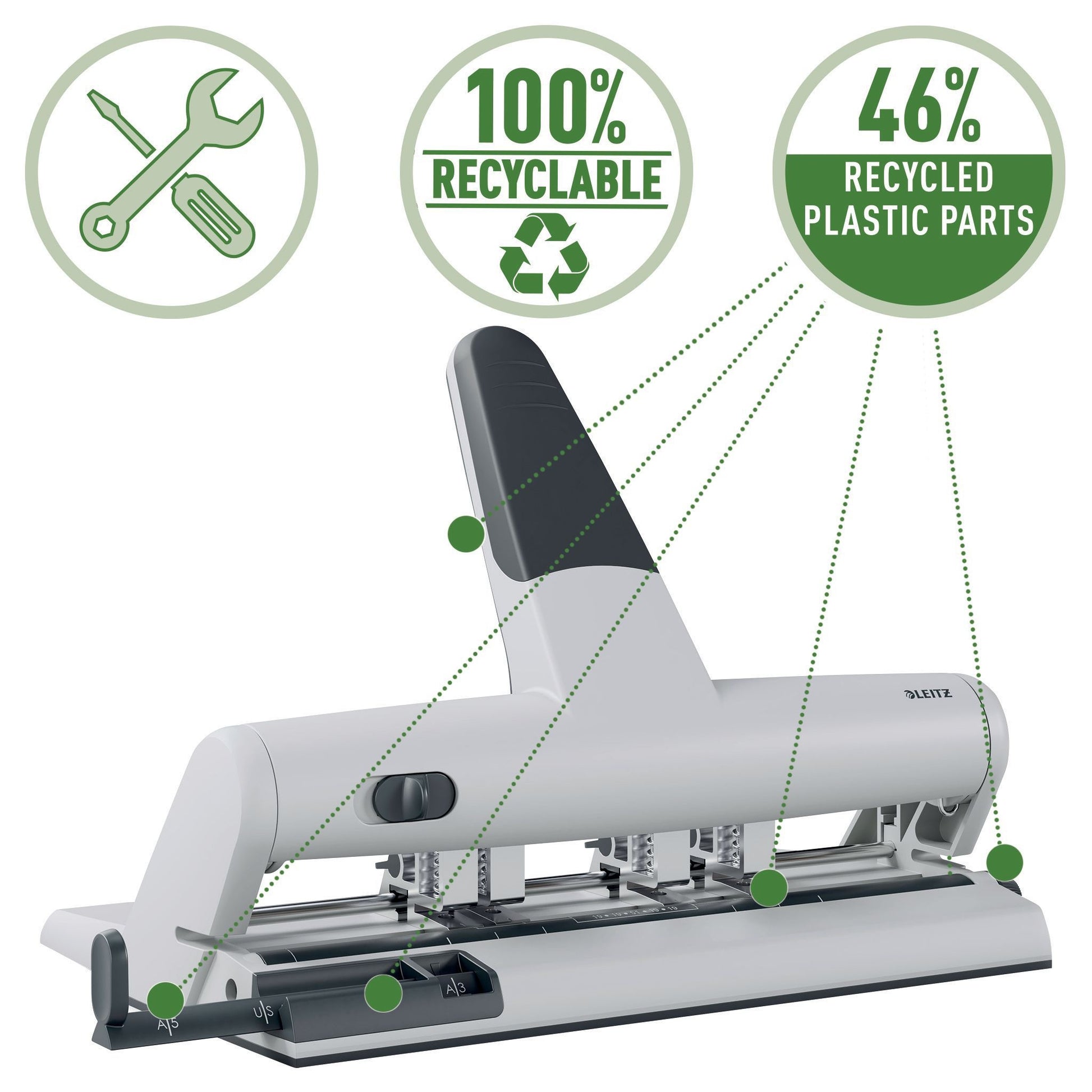 Leitz 5114 AKTO Variabele Multi-Perforator, Zilver - 3