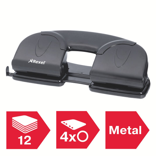 Rexel V412 4-Gaten Perforator, Zwart