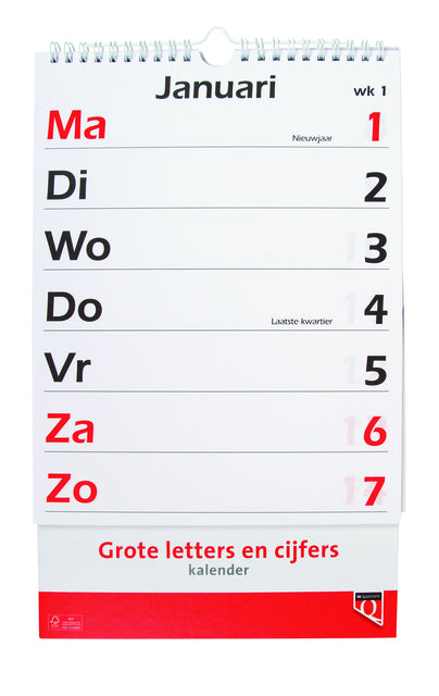 Kalender 2025 Grote Letters Qua 27x21cm met Notitieruimte